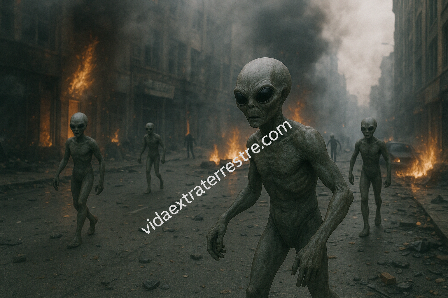 imagen de invasión extraterrestre de extraterrestres grises, hecha por vidaextraterrestre.com