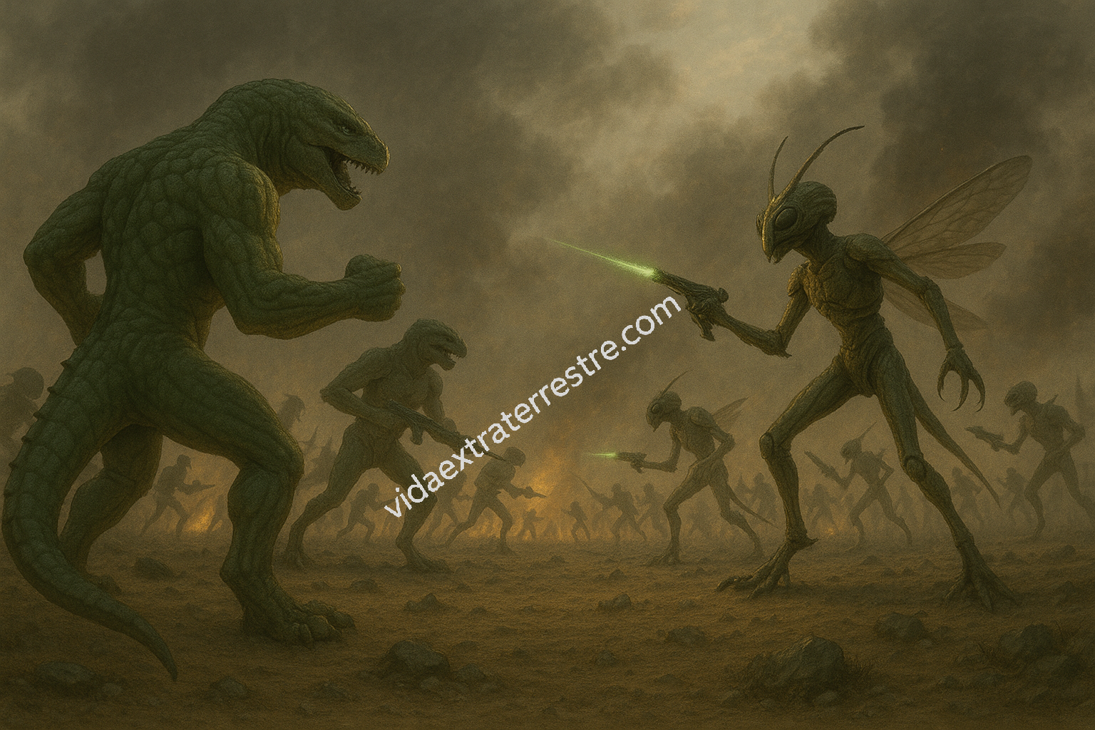 imagen de guerra entre razas alienígenas, hecha por vidaextraterrestre.com
