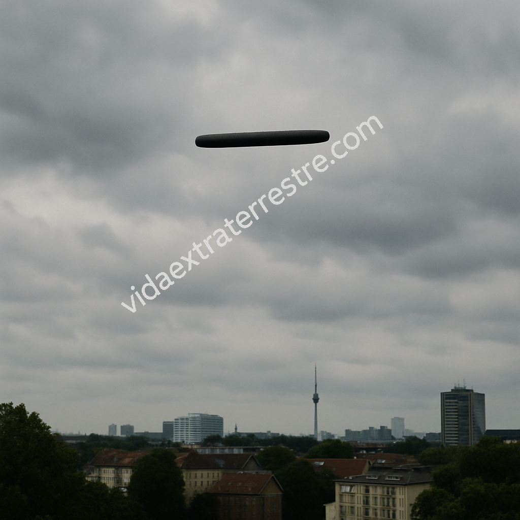 imagen de ovni cigarro volando en la distancia, hecha por vidaextraterrestre.com