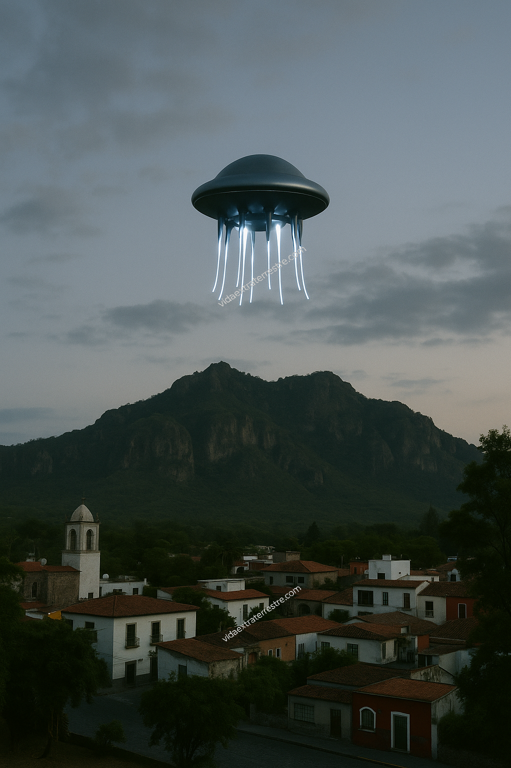 ovni medusa volando en el cielo, imagen hecha por vidaextraterrestre.com