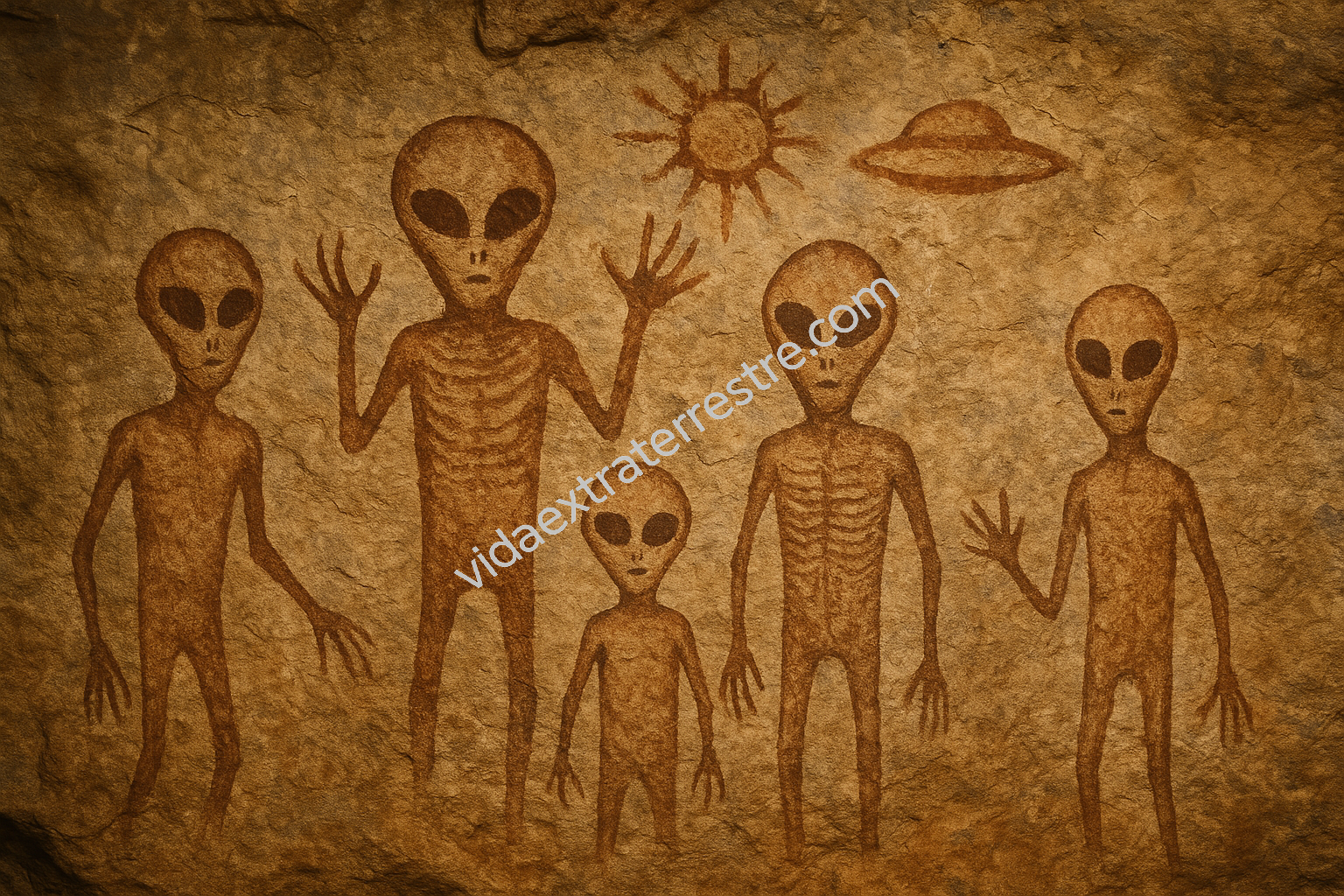 pintura en caverna de visita extraterrestre, imagen hecha por vidaextraterrestre.com